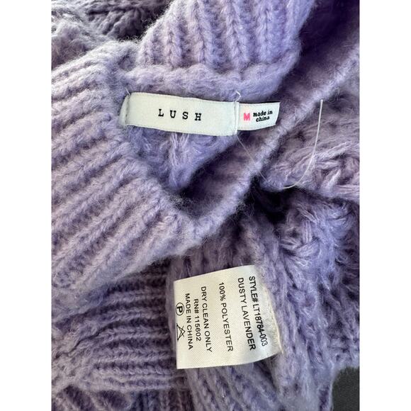New LUSH NORDSTROM Women's Dusty Lavender Crew Neck Cable Knit Sweater Size M - Picture 4 of 4